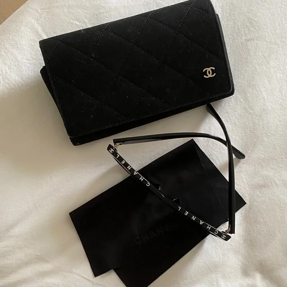 CHANEL Elegant Black Quilted Wallet and Sunglasses s-l400.jpg main image 4